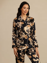 [Zwarte Draak] SilkSilky-NL Lange Mouw Notchkraag Dames Pyjama Set 004