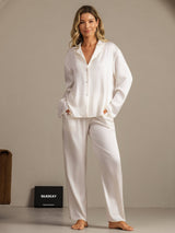 [Wit] SilkSilky-NL 19Momme Lange Mouw Notchkraag Dames Pyjama Set 008