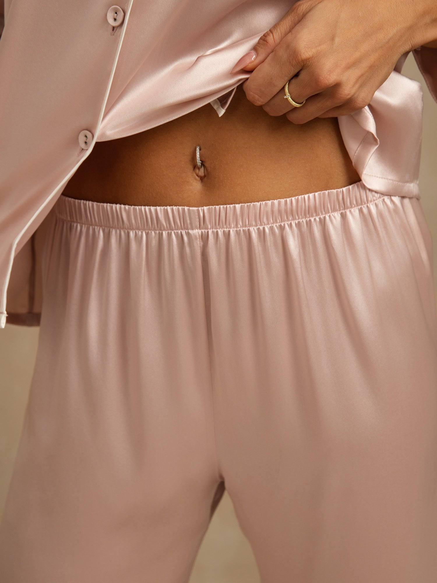 [Roze] SilkSilky-NL Zijde Kraag Dames Pyjama Set 005