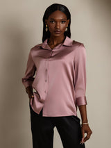 [Bleek Mauve] SilkSilky-NL 3/4 Sleeve Lapel Collar Dames Blouse 004
