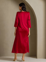 [Wijn] SilkSilky-NL 3/4 Sleeve Round Neck Jurk 002