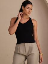 [Zwart] SilkSilky-NL Sleeveless Deep V Neck Cami-Top 004
