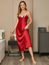 [Wijn] SilkSilky-NL Spaghetti Strap V Neck Jurk 001