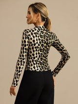 [Leopard] SilkSilky-NL Lange Mouw Col Montant Dames T-Shirt 002