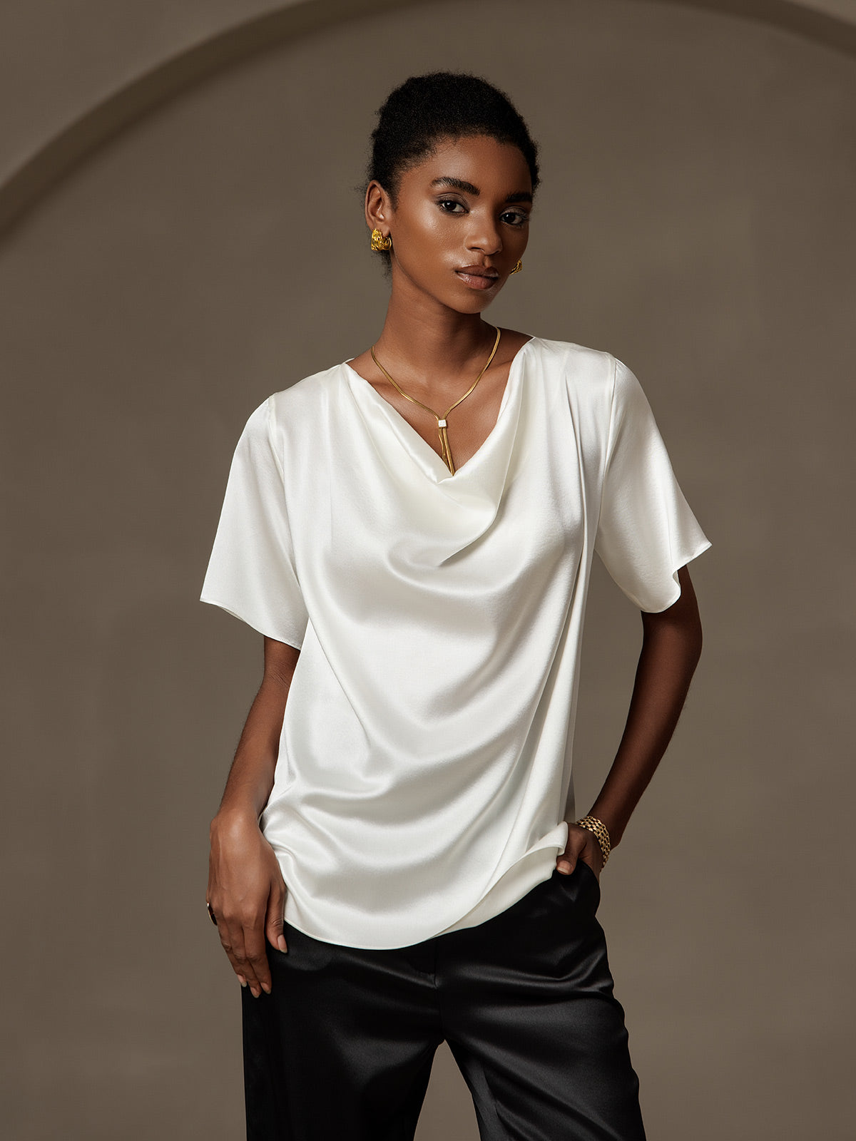 [Wit] SilkSilky-NL 19Momme Zijde Womens T-Shirt 003