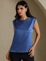 [Echt Petrol] SilkSilky-NL Cap Sleeve Round Neck Dames T-Shirt 001