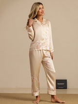 [Champagne] SilkSilky-NL Long Sleeve Lapel Collar Dames Pyjama Set 001