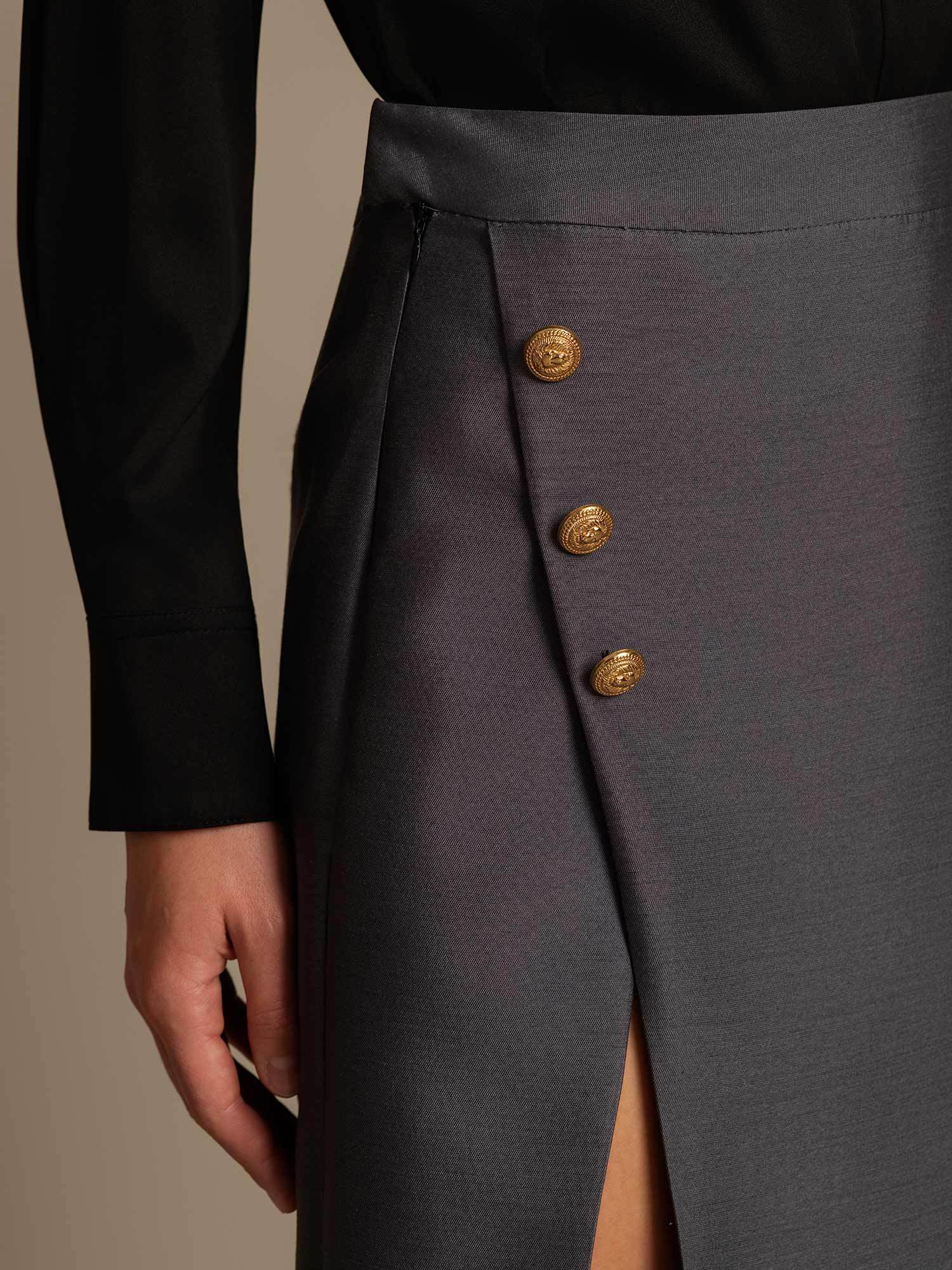 [Grijs] SilkSilky-NL 32Momme Silk-Wool Blend Skirt 004,