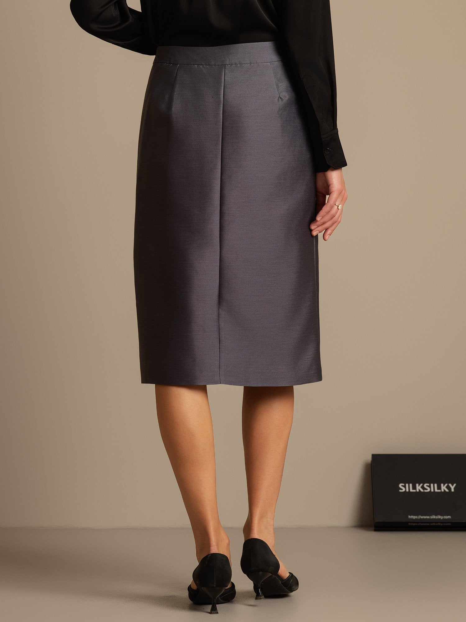 [Grijs] SilkSilky-NL 32Momme Silk-Wool Blend Skirt 002,