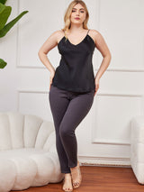 [Zwart] SilkSilky-NL Spaghetti Bandjes V Hals Grote maten Cami-Top 004