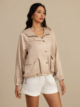 [Tan] SilkSilky-NL Lange Mouw Hoge Hals Dames Bovenkleding 004
