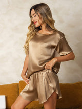 [Champagne] SilkSilky-NL Short Sleeve Split Dames Pyjama Set 001