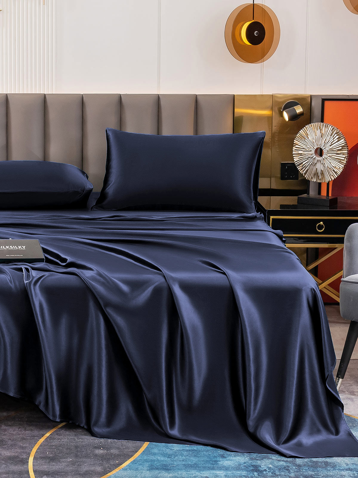 [Donkerblauw] SilkSilky-NL 19Momme Bedding Set 006