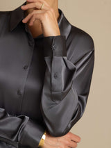 [Donkergrijs] SilkSilky-NL Long Sleeve Lapel Collar Dames Blouse 005