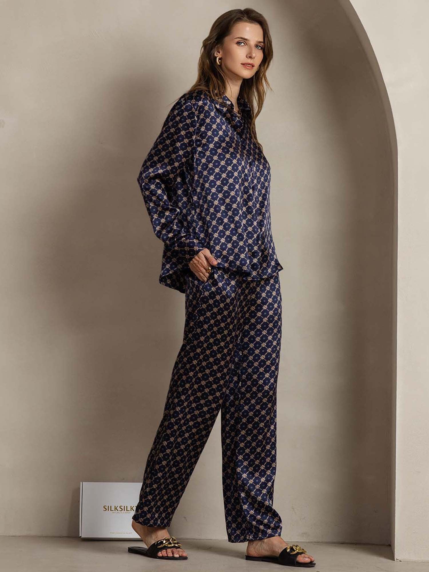 [Marine Ketting] SilkSilky-NL 19Momme Zijde Kraag Women''s Outfit Sets 004