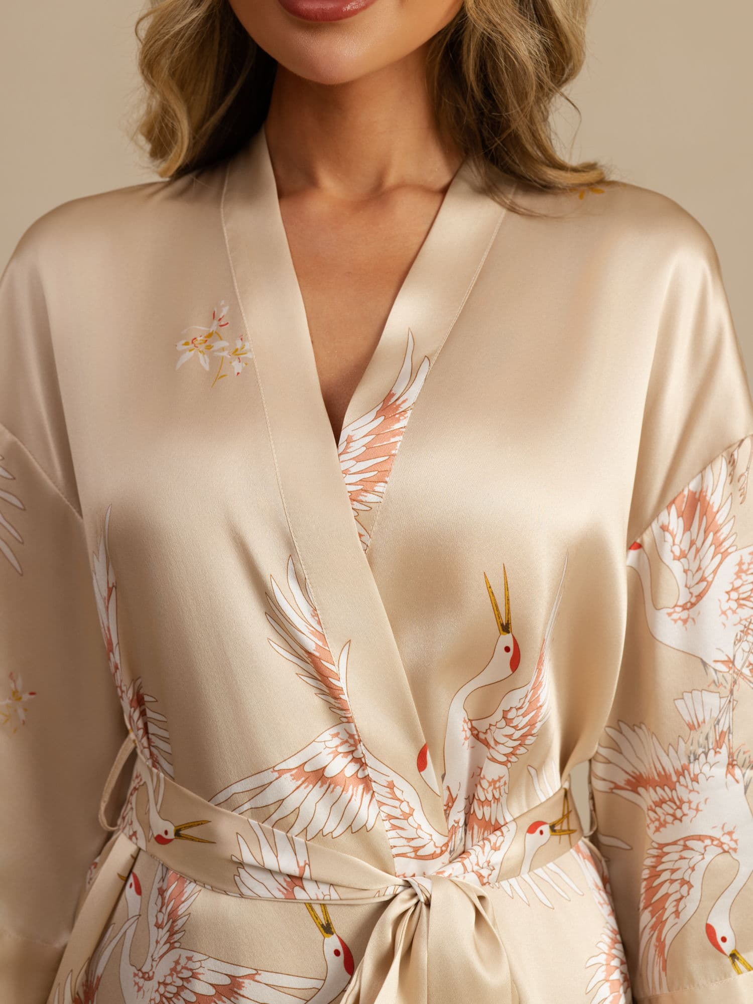 [Champagne] SilkSilky-NL 19Momme 3/4 Mouw Dames Kamerjas 005