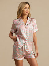 [Roze Hart Geo] SilkSilky-NL Korte Mouw Dames Pyjama Set 001