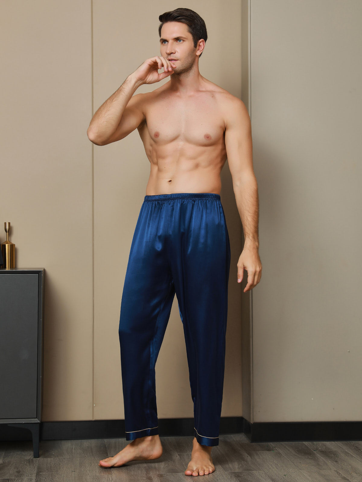 SilkSilky NL Pure Silk Mens Sleep Bottoms Donkerblauw 004