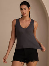 [Grijs] SilkSilky-NL Sleeveless Deep V Neck Cami-Top 003