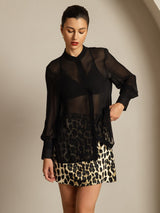 [Zwart] SilkSilky-NL Zijde Womens Shirt 003