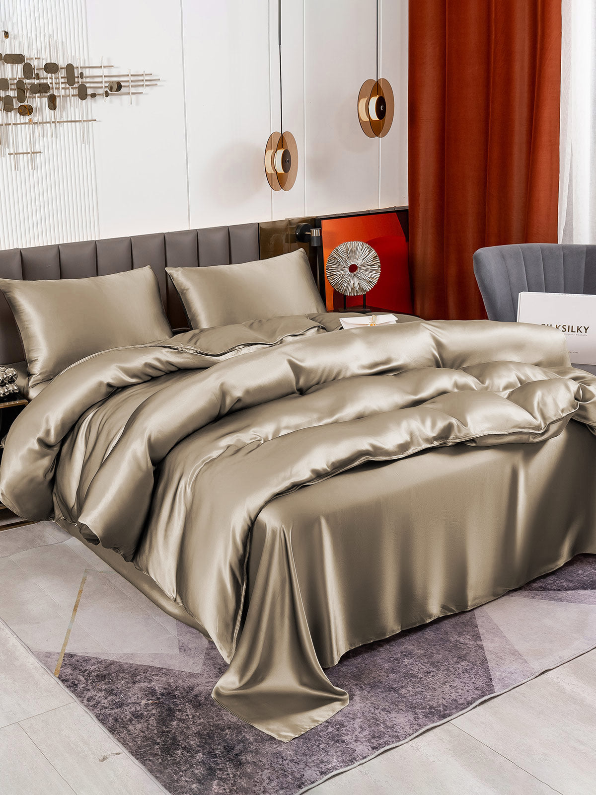 SilkSilky NL 19Momme Pure Silk Bedding Set Khaki 003