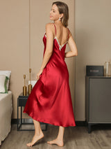 [Wijn] SilkSilky-NL Spaghetti Strap V Neck Jurk 002