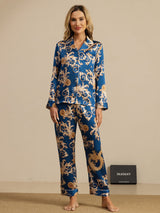 [Navy Draak] SilkSilky-NL Lange Mouw Notchkraag Dames Pyjama Set 003