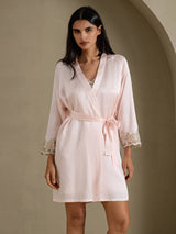 [Roze] SilkSilky-NL 3/4 Sleeve V Neck Nachthemd&Kamerjas Set 006