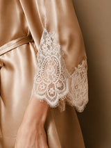 [Champagne] SilkSilky-NL 3/4 Sleeve V Neck Nachthemd&Kamerjas Set 010