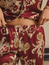 [Wijnrode Draak] SilkSilky-NL Lange Mouw Notchkraag Dames Pyjama Set 005