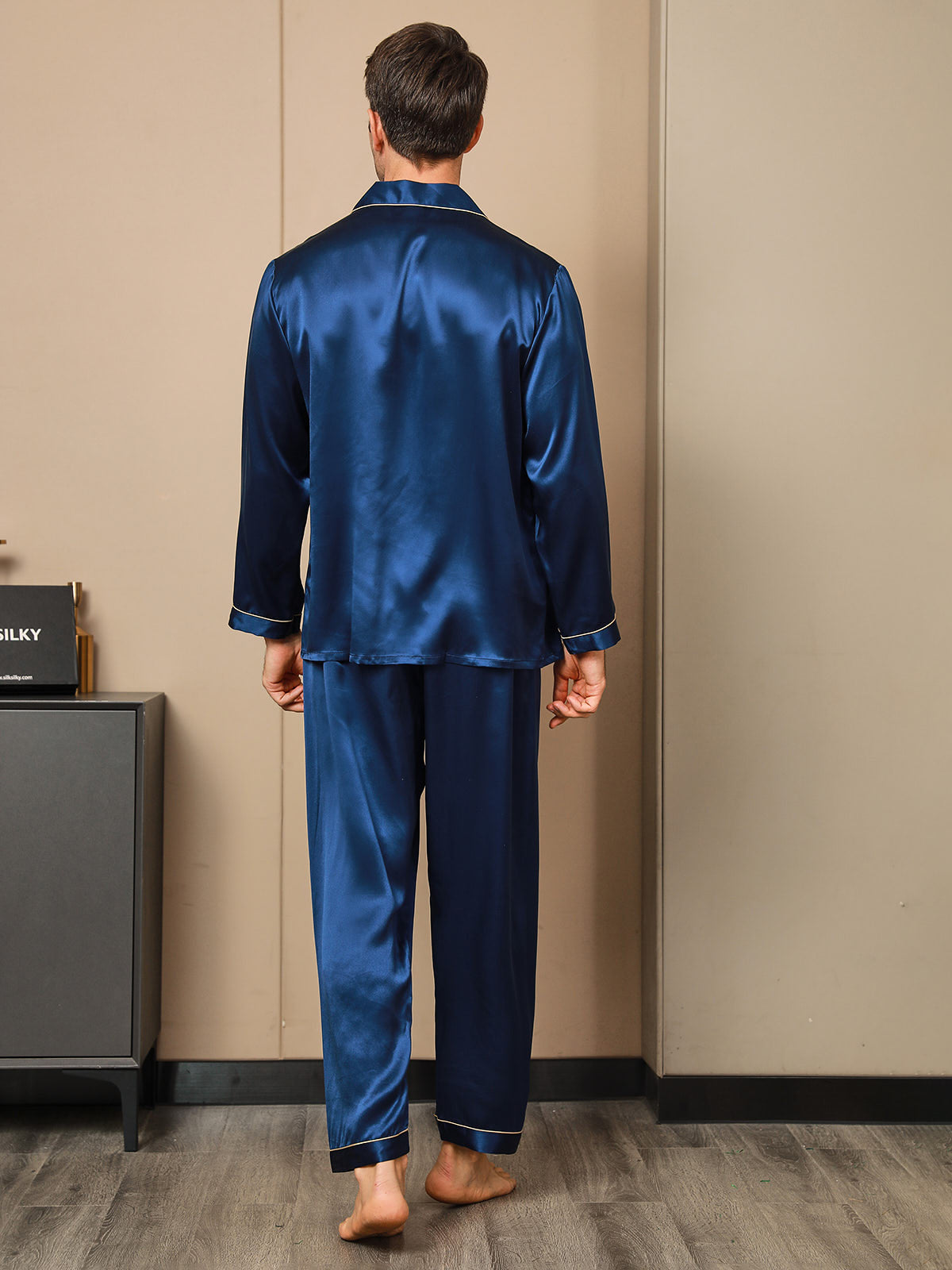 [Donkerblauw] SilkSilky-NL 19Momme Mens Pajamas 002