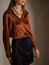 [Karamel] SilkSilky-NL Long Sleeve Lapel Collar Dames Blouse 001