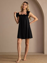 [Zwart] SilkSilky-NL Sleeveless Square Neck Nachthemd 003