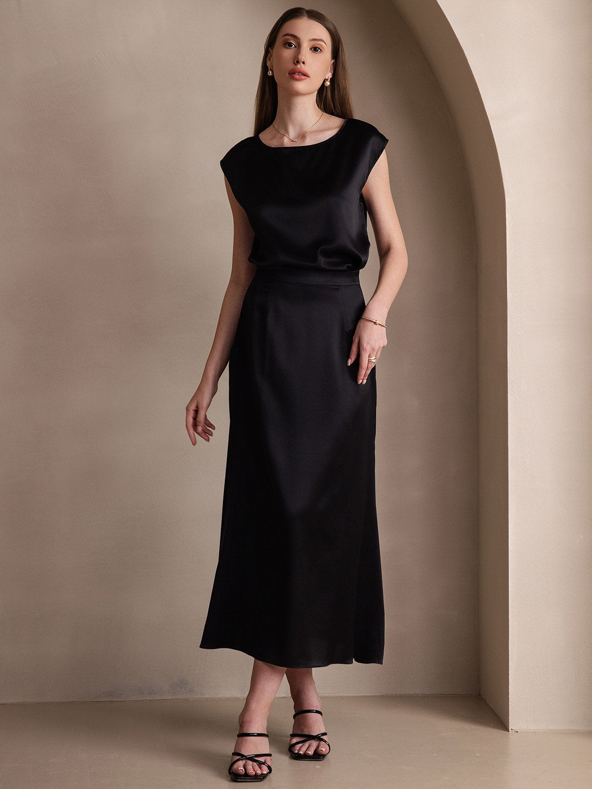 [Zwart] SilkSilky-NL 19Momme Zijde Skirt 007