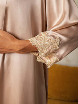 [Roze] SilkSilky-NL 3/4 Mouw V Hals Nachthemd&Kamerjas Set 005