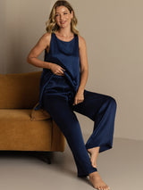 [Donkerblauw] SilkSilky-NL Sleeveless Scoop Neck Dames Pyjama Set 008