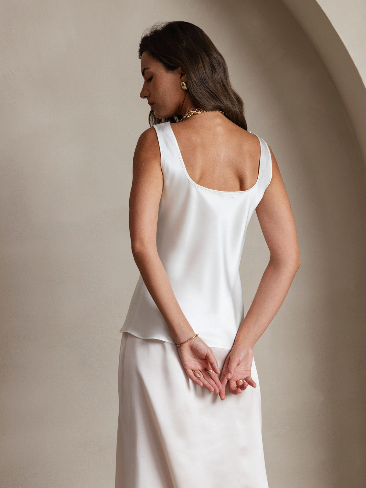 [Wit] SilkSilky-NL 19Momme Mouwloos Diepe Ronde Hals Cami-Top 002