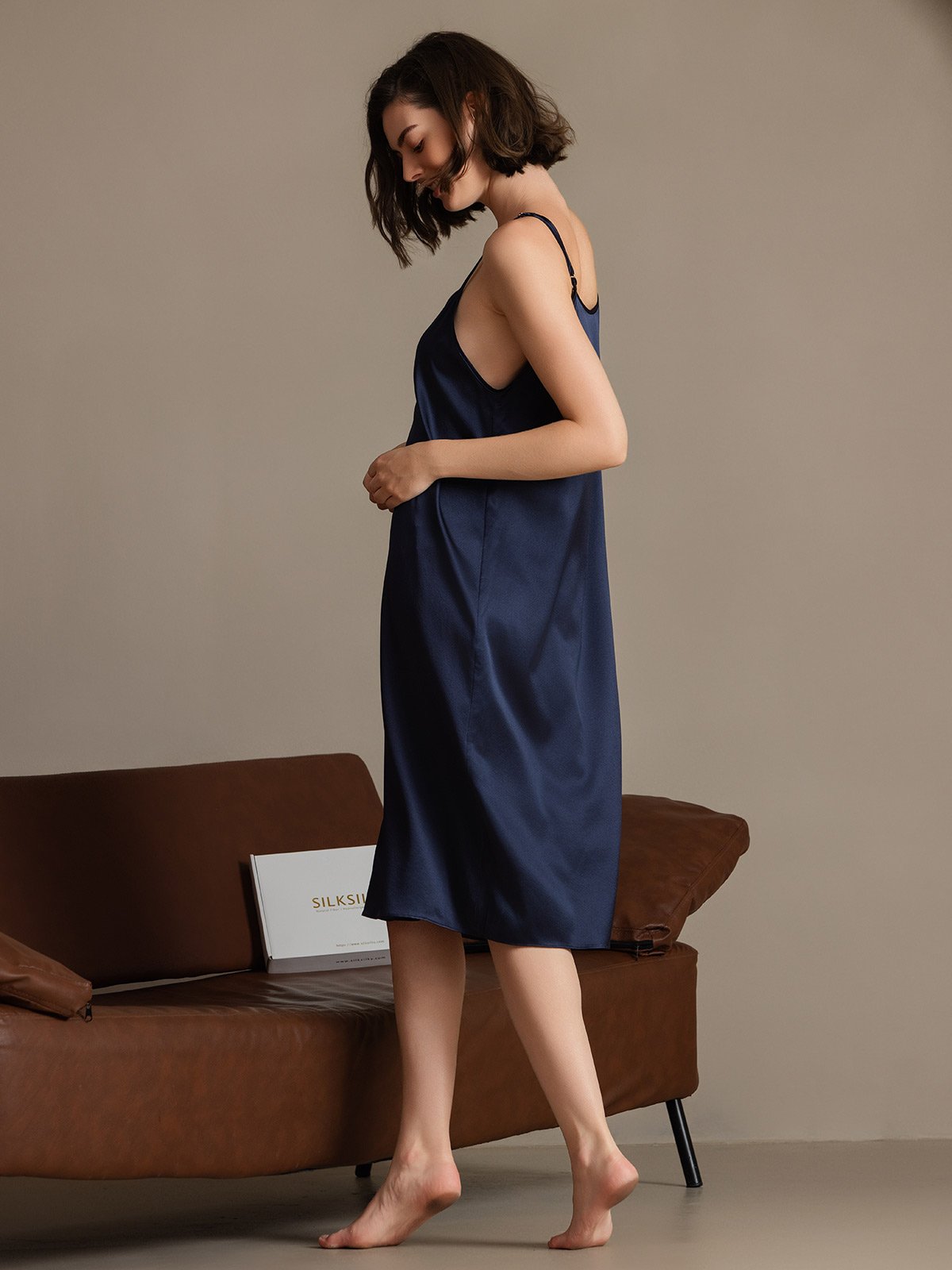 [Donkerblauw] SilkSilky-NL 19Momme Zijde Mouwloos Dress 002