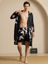 [Zwart] SilkSilky-NL 19Momme Long Sleeve Mens Pajamas 003