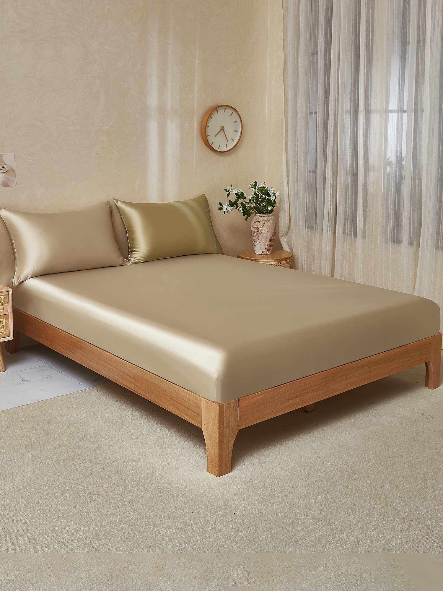 [Beige+Khaki] SilkSilky-NL 19Momme Bedding Set 001,