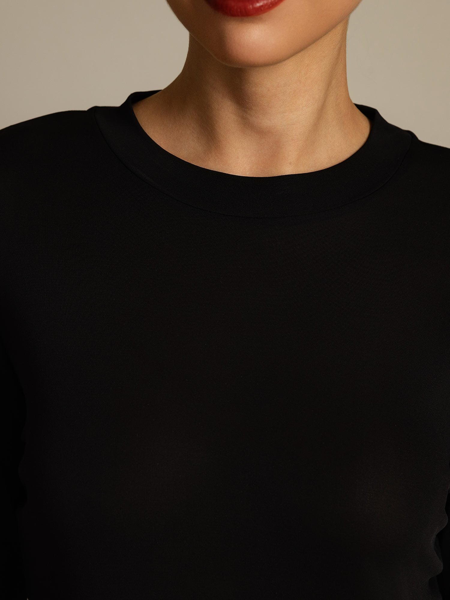 [Zwart] SilkSilky-NL Lange Mouw Crew Hals Dames T-Shirt 004