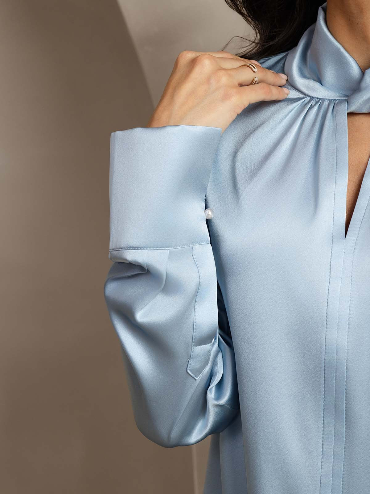 [GrijsachtigBlauw] SilkSilky-NL 19Momme Zijde Womens Shirt 004