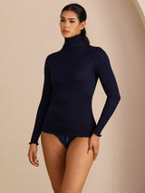 [Donkerblauw] SilkSilky-NL Long Sleeve Turtle Neck Dames T-Shirt 007