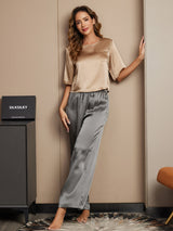 [Multi] SilkSilky-NL Halve Mouw Ronde Hals Dames Pyjama Set 003