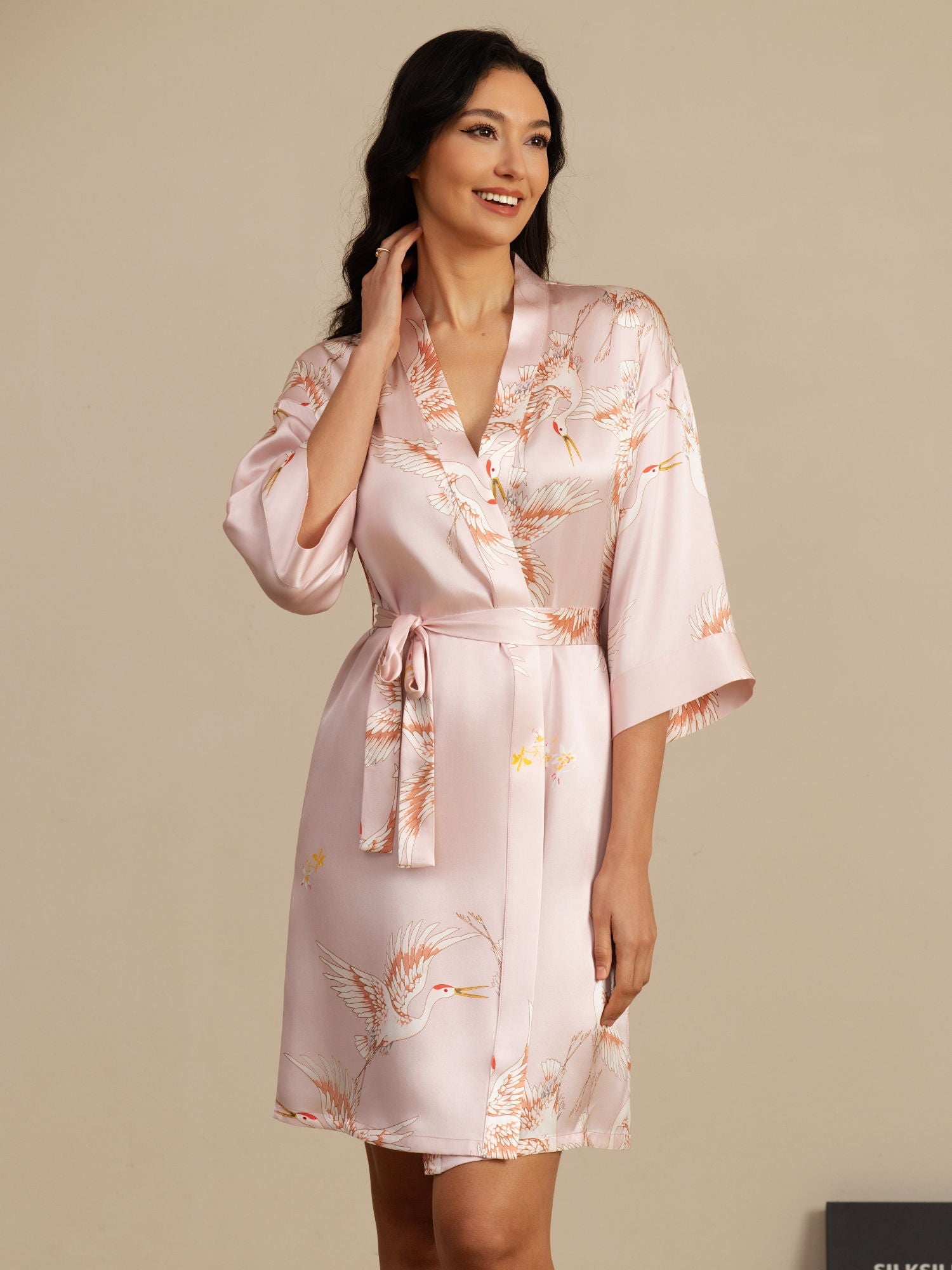 [Roze] SilkSilky-NL 19Momme 3/4 Mouw Dames Kamerjas 006