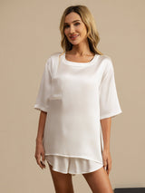 [Wit] SilkSilky-NL Short Sleeve Round Neck Dames Pyjama Set 003