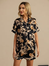 [Zwarte Draak] SilkSilky-NL Korte Mouw Notchkraag Dames Pyjama Set 003