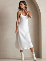 [Wit] SilkSilky-NL Spaghetti Strap V Neck Jurk 005