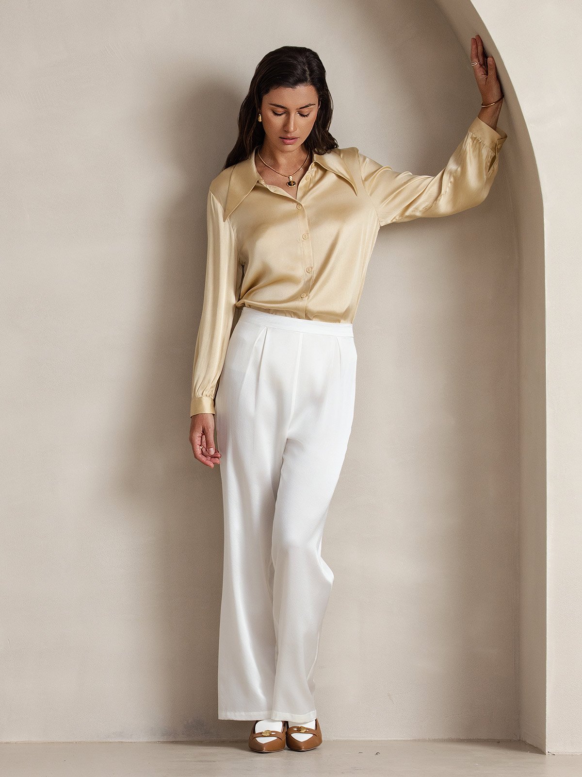 [Wit] SilkSilky-NL 19Momme Zijde Womens Pants 007,