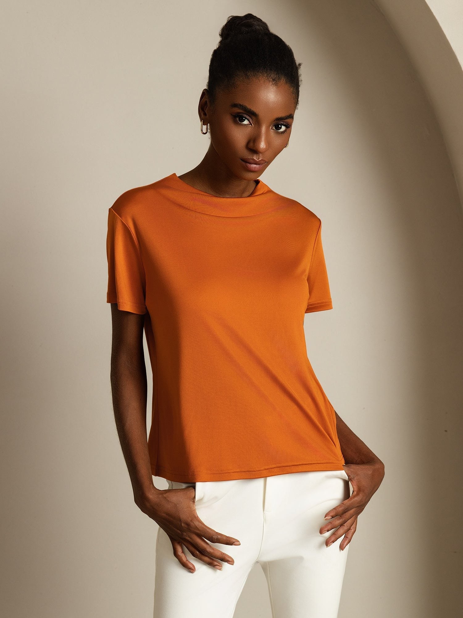 [Oranje] SilkSilky-NL Zijde Kraag Dames T-Shirt 004